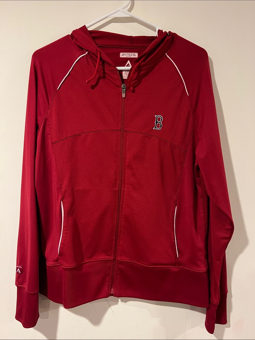 Antigua Women's Red Full-Zip Hooded Varsity Jacket with Boston B Patch